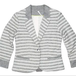 WILLOW & CLAY Striped Blazer Jacket Frayed Hem